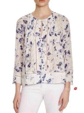 Rebecca Taylor Cream Blouse with Blue Floral Print